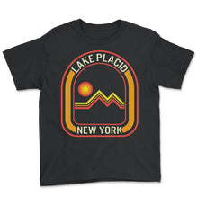 Load image into Gallery viewer, Mountain Shirt, Lake Placid New York Vintage Tee, Lake Vacation - Youth Tee - Black
