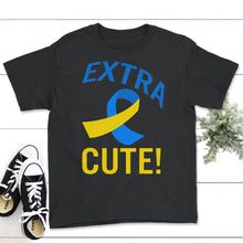 Load image into Gallery viewer, World Down Syndrome Day, Extra Cute Down Syndrome, Trisomy 21, - Youth Tee - Black
