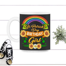Load image into Gallery viewer, St. Patricks Day Shirt, St. Patrick's Birthday Girl Irish Lucky Lover - 11oz Mug - Black on White
