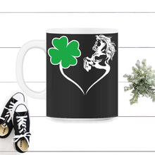 Load image into Gallery viewer, St. Patricks Day Shirt, Horse over Heart Tee, Irish Lucky Lover Gift, - 11oz Mug - Black on White
