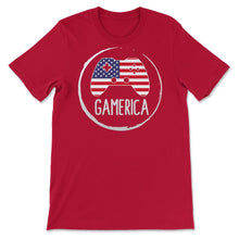 Load image into Gallery viewer, 4th Of July Shirt, Gamerica USA Flag Video Gamer Independence Day USA - Unisex T-Shirt - Red

