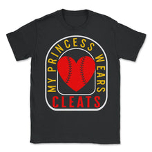 Load image into Gallery viewer, Softball Shirt, My Princess Wears Cleats Crown Tee, Softball Heart - Unisex T-Shirt - Black
