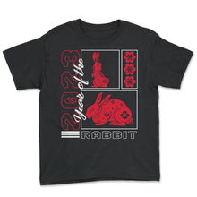 Load image into Gallery viewer, Chinese Zodiac Shirt, Year Of The Rabbit 2023 Floral Tee, Rabbit - Youth Tee - Black
