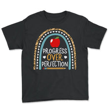 Load image into Gallery viewer, Progress Over Perfection Leopard Inspirational Shirt, Apple Pencil - Youth Tee - Black
