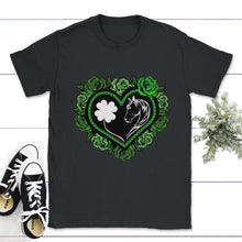 Load image into Gallery viewer, St. Patricks Day Shirt, Horse over Heart Tee, Irish Lucky Lover Gift, - Unisex T-Shirt - Black
