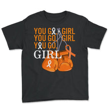 Load image into Gallery viewer, MS Awareness Shirt, You Go Girl Multiple Sclerosis Boxing Gloves - Youth Tee - Black
