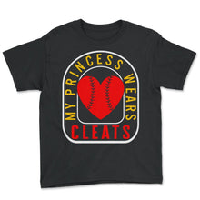 Load image into Gallery viewer, Softball Shirt, My Princess Wears Cleats Crown Tee, Softball Heart - Youth Tee - Black
