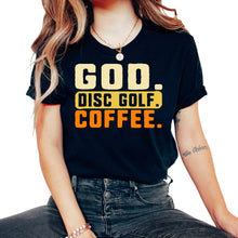 Load image into Gallery viewer, Disc Golf Shirt, God Disc Golf Coffee Vintage Retro Tee, Christian - Unisex T-Shirt - Black
