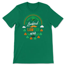 Load image into Gallery viewer, Luckiest Lawyer Ever Shamrock Top Hat St Patricks Day T Shirt - Unisex T-Shirt - Kelly Green
