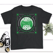 Load image into Gallery viewer, St. Patricks Day Shirt, P Is For Playing Games, Irish Controller - Youth Tee - Black
