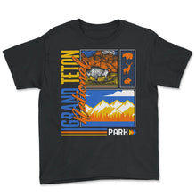 Load image into Gallery viewer, Grand Teton National Park Shirt, Wyoming Mountain Tee, Animal Outdoor - Youth Tee - Black
