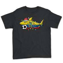 Load image into Gallery viewer, Christmas Shirt, Santa Shark Soccer Jersey Football Lights Ecuador - Youth Tee - Black
