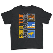 Load image into Gallery viewer, Grand Teton National Park Shirt, Wyoming Mountain Tee, Animal Outdoor - Youth Tee - Black
