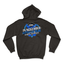 Load image into Gallery viewer, Diabetes Awareness Shirt, In November We Wear Blue Messy Bun Tee, - Hoodie - Black
