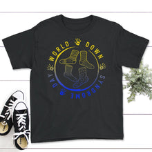 Load image into Gallery viewer, World Down Syndrome Day Shirt, Hand Socks Down Right Awareness Tee, - Youth Tee - Black
