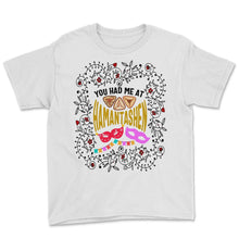 Load image into Gallery viewer, Purim Shirt, You Had Me At Hamantashen Floral Tee, Funny Haman Hebrew - Youth Tee - White

