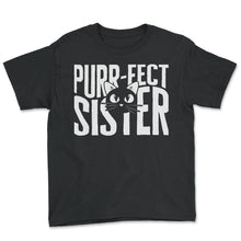 Load image into Gallery viewer, Sister Shirt, Purr Fect Sister Cat Whiskers Tee, Sister Cat Lover - Youth Tee - Black
