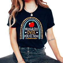 Load image into Gallery viewer, Progress Over Perfection Leopard Inspirational Shirt, Apple Pencil - Unisex T-Shirt - Black
