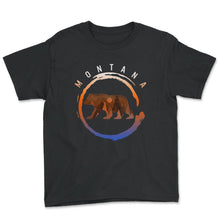 Load image into Gallery viewer, Glacier National Park, Retro Glacier Montana Grizzly Bear Souvenir - Youth Tee - Black
