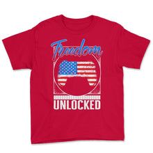 Load image into Gallery viewer, 4th Of July Shirt, Freedom Unlocked Controller Flag Funny - Youth Tee - Red
