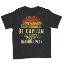 Load image into Gallery viewer, Camping Shirt, El Capitan Yosemite National Park Vintage Tee, - Youth Tee - Black
