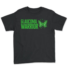 Load image into Gallery viewer, Glaucoma Shirt, Glaucoma Warrior Tee, Green Ribbon, Eye Disorder - Youth Tee - Black
