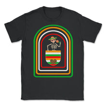Load image into Gallery viewer, Cinco De Mayo Shirt, Skeleton Calaca Blanket Pocket, May 15 Serape - Unisex T-Shirt - Black
