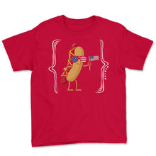 Load image into Gallery viewer, 4th Of July Shirt, Hotdog Sunglasses USA Flag Cute Funny Independence - Youth Tee - Red
