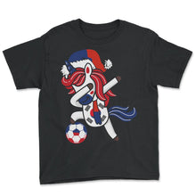 Load image into Gallery viewer, Soccer Girl Dabbing Unicorn Christmas Hat Scarf South Korea Jersey - Youth Tee - Black

