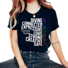 Load image into Gallery viewer, Meditation Shirt, Divine Connected Expressive Love Strong Creative - Unisex T-Shirt - Black

