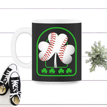 Load image into Gallery viewer, Baseball St Patricks Day, Four Leaf Clover Baseball Lover Gift, Men - 11oz Mug - Black on White
