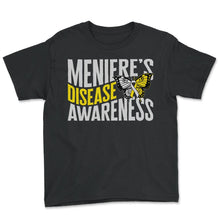 Load image into Gallery viewer, Meniere’s Disease Awareness Shirt, Meniere's Butterfly Yellow Ribbon - Youth Tee - Black
