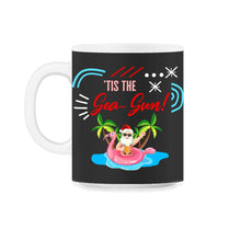 Load image into Gallery viewer, Christmas In July Shirt, 'Tis The Sea Sun Cute Santa Flamingo Float - 11oz Mug - Black on White
