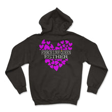 Load image into Gallery viewer, Purim Shirt, Fierce Like Queen Esther Heart Costume Tee, Hebrew - Hoodie - Black
