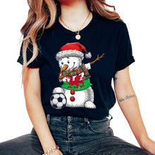 Load image into Gallery viewer, Soccer Boy Dabbing Snowman Christmas Jersey Wales Shirt, Football - Unisex T-Shirt - Black
