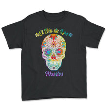 Load image into Gallery viewer, El Dia de Los Muertos Day of the Dead Rose Sugar Skull Flowers - Youth Tee - Black
