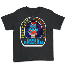 Load image into Gallery viewer, Halloween Shirt, Bookworm Please I'm A Book Dragon Funny Tee, Book - Youth Tee - Black
