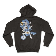 Load image into Gallery viewer, Soccer Girl Dabbing Unicorn Christmas Hat Scarf Argentina Jersey - Hoodie - Black
