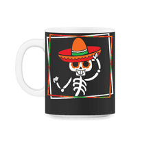 Load image into Gallery viewer, Cinco De Mayo Shirt, Skeleton Calaca Blanket Pocket, May 5th Serape - 11oz Mug - Black on White
