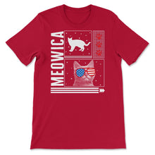 Load image into Gallery viewer, 4th Of July Shirt, Meowica USA Flag Sunglasses Cute Cat Lover - Unisex T-Shirt - Red
