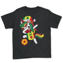 Load image into Gallery viewer, Soccer Girl Dabbing Unicorn Christmas Hat Scarf Senegal Jersey Shirt, - Youth Tee - Black
