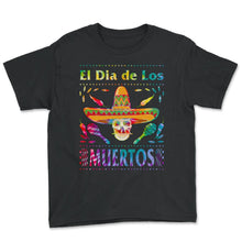 Load image into Gallery viewer, El Dia de Los Muertos Day of the Dead El Jefe Sugar Skull Mexican Hat - Youth Tee - Black
