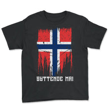 Load image into Gallery viewer, Syttende Mai Tshirts 17th Of May Norway Norwegian Flag Gift T-Shirt - Youth Tee - Black

