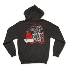 Load image into Gallery viewer, Hospice Shirt, Santa's Favorite Hospice Nurse Santa Hat Tee, - Hoodie - Black
