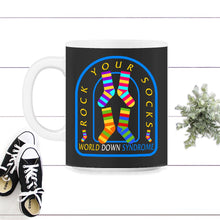 Load image into Gallery viewer, World Down Syndrome Day Shirt, Rock Your Socks Tee, Trisomy 21, - 11oz Mug - Black on White
