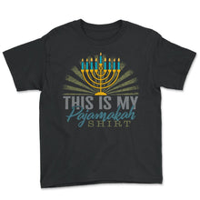 Load image into Gallery viewer, Hanukkah Shirt, Thus Is My Pajamakah Tee, Hanukkah Pajama Jewish - Youth Tee - Black
