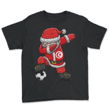 Load image into Gallery viewer, Soccer Boy Dabbing Santa Christmas Jersey Tunisia Shirt, Soccer - Youth Tee - Black
