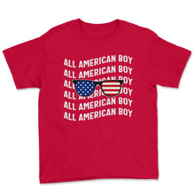 Load image into Gallery viewer, 4th Of July Shirt, All American Boy USA Flag Sunglasses Independence - Youth Tee - Red
