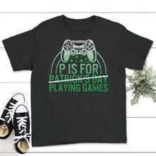 Load image into Gallery viewer, St. Patricks Day Shirt, P Is For Playing Games, Irish Controller - Youth Tee - Black
