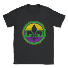 Load image into Gallery viewer, Mardi Gras Fleur De Lis Shirt, New Orleans Beads Apparel, Nola Fleur - Unisex T-Shirt - Black
